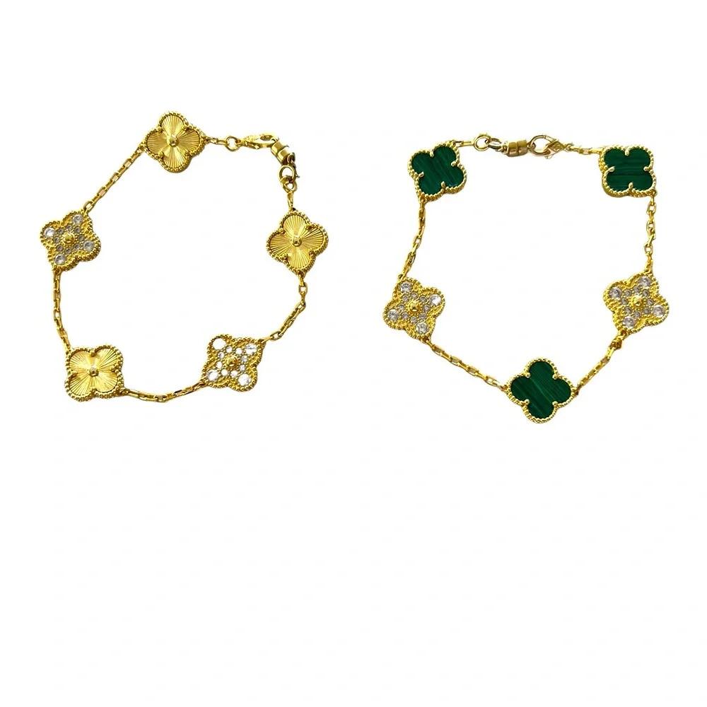 Two Vintage Clover Gold Tone CZ Bracelets or Necklace